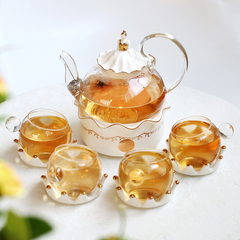 3EW1それらの時間ヨーロッパ風のお茶のティーセットの花のティーカップのセットは果物のティーポットのろうそくを煮てヨーロッパ風を温めます。