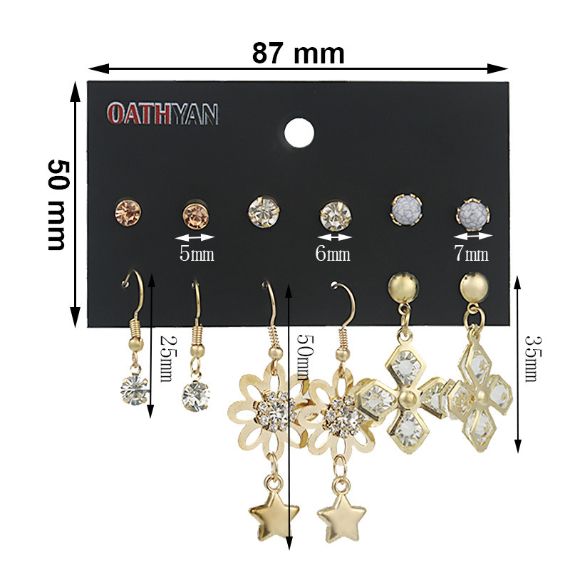 6 Pairs Fashion Flower Alloy Plating Inlay Artificial Gemstones Pearl Womenu0027S Ear Studs