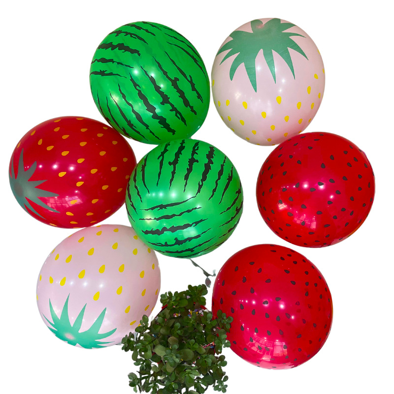 Verano nuevo 12 pulgadas flor de sandía globos de fresa globo de látex fruta modelado de impresión de cinco lados decoración