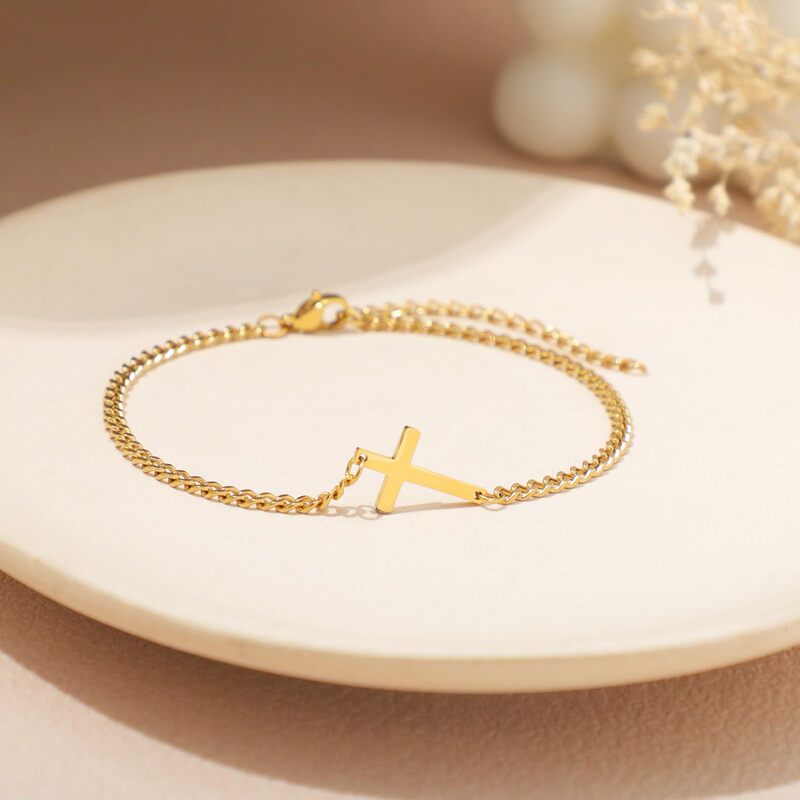 European and American Creative New Stainless Steel 18K Cross 26 Letters Fashion Simple Versatile Bracelet Unisex Style Jewelry