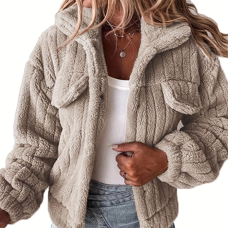European and American cross-border Amazon autumn and winter best-selling plush warm lapel long-sleeve teddy jacket loose coat for women