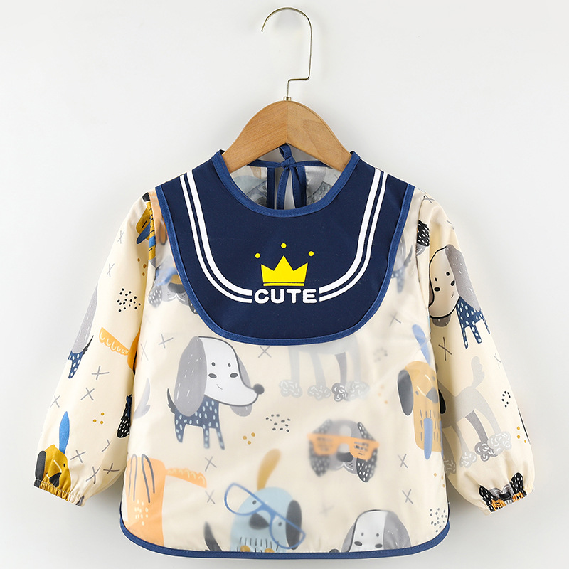Abrigo para niños primavera y otoño impermeable de manga larga anti-vestirse bebé comiendo ropa delantal niños babero ropa protectora con babero