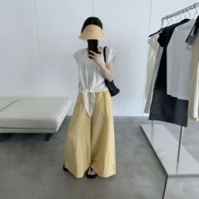 2026夏季新款韩系压褶领口绑带下摆飞飞袖薄款亚麻小衫6277不退换