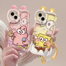 海绵宝宝吹风扇挂绳适用苹果16PRO手机壳15可爱卡通14隐形双支架X