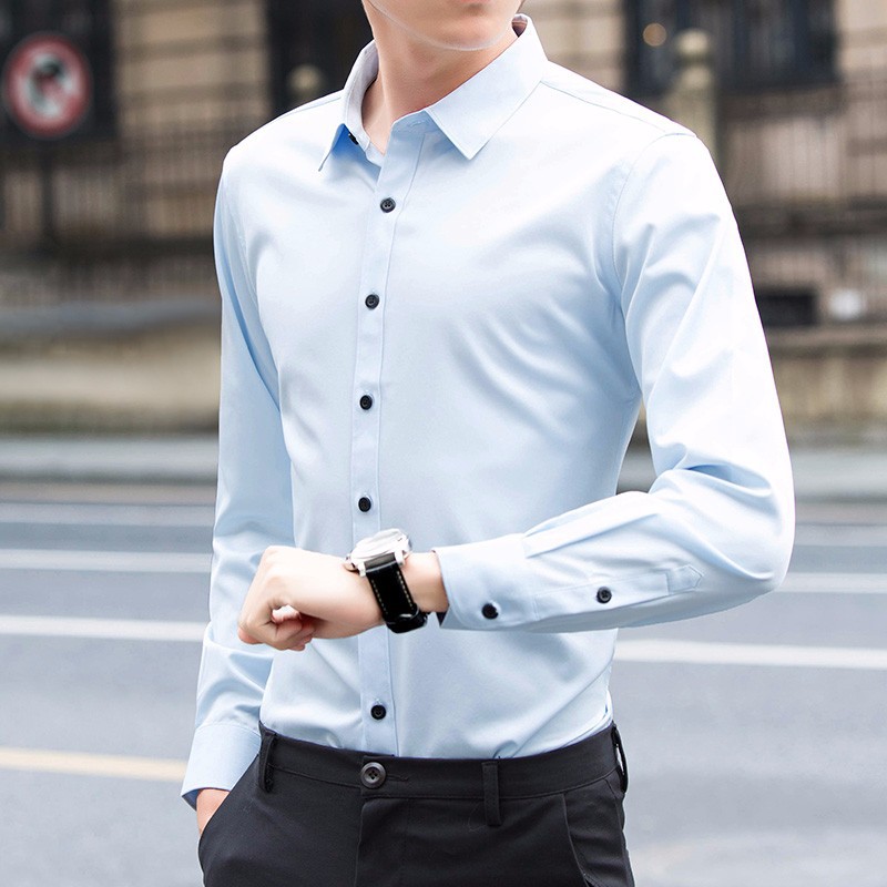 Camisa de los hombres de manga larga de primavera y otoño Delgado Ajuste de moda de negocios ropa formal no planchar camisa de los hombres guapo camisa blanca