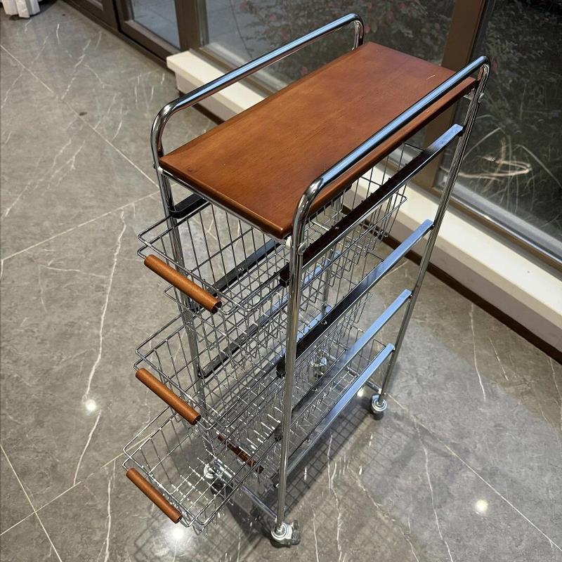 不锈钢中古风家用收纳小推车可抽拉置物架零食夹缝厨房客厅移动|undefined