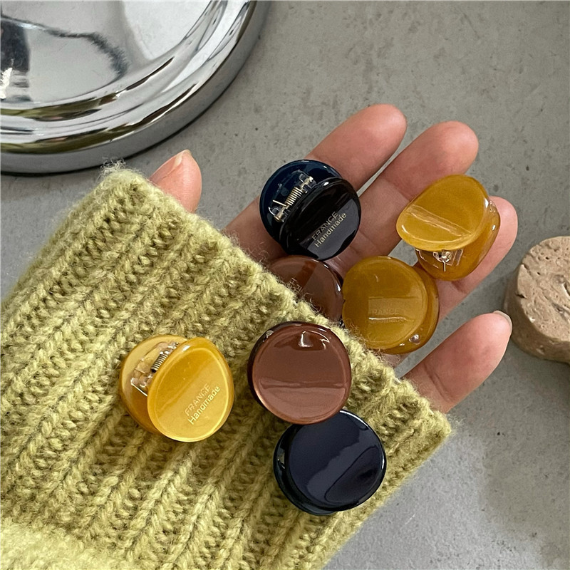 Cute coffee orange round mini side bangs small clip Gold printing texture acrylic hairpin hair grip Cute coffee orange round mini side bangs small clip Gold printing texture acrylic hairpin hair grip
