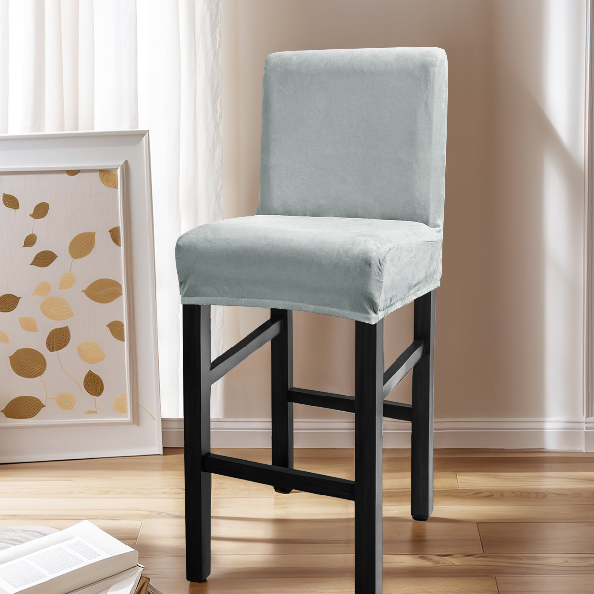 Amazon transfronterizo color sólido elástico plata silla cubierta polvo bar restaurante cubierta de silla de espalda baja temu