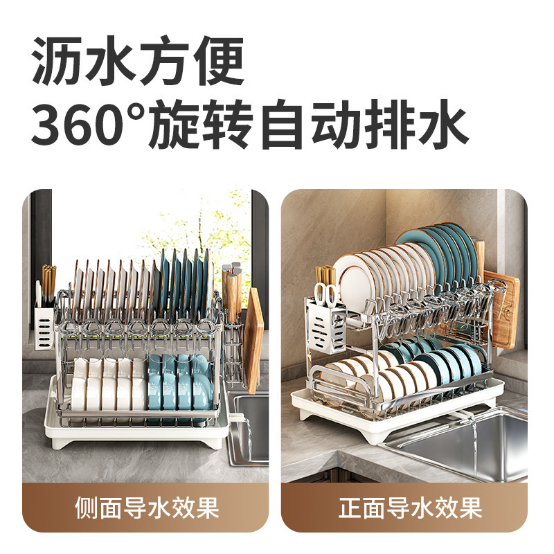 碗盘沥水架碗架不锈钢置物架沥水篮放碗筷碗碟双层收纳架接水盘|undefined