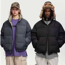 光板美式复古90白鸭绒双面穿羽绒服男女冬季立领保暖加厚棉衣棉服