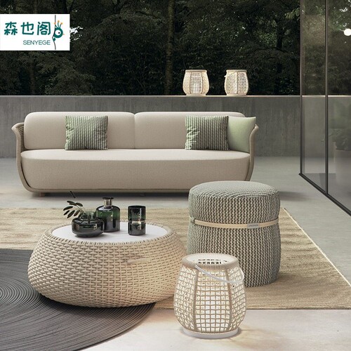 Outdoor Wicker Sofa Balcony Hotel Courtyard Garden Nordic Wicker Furniture Outdoor Leisure Teak Coffee Table Set