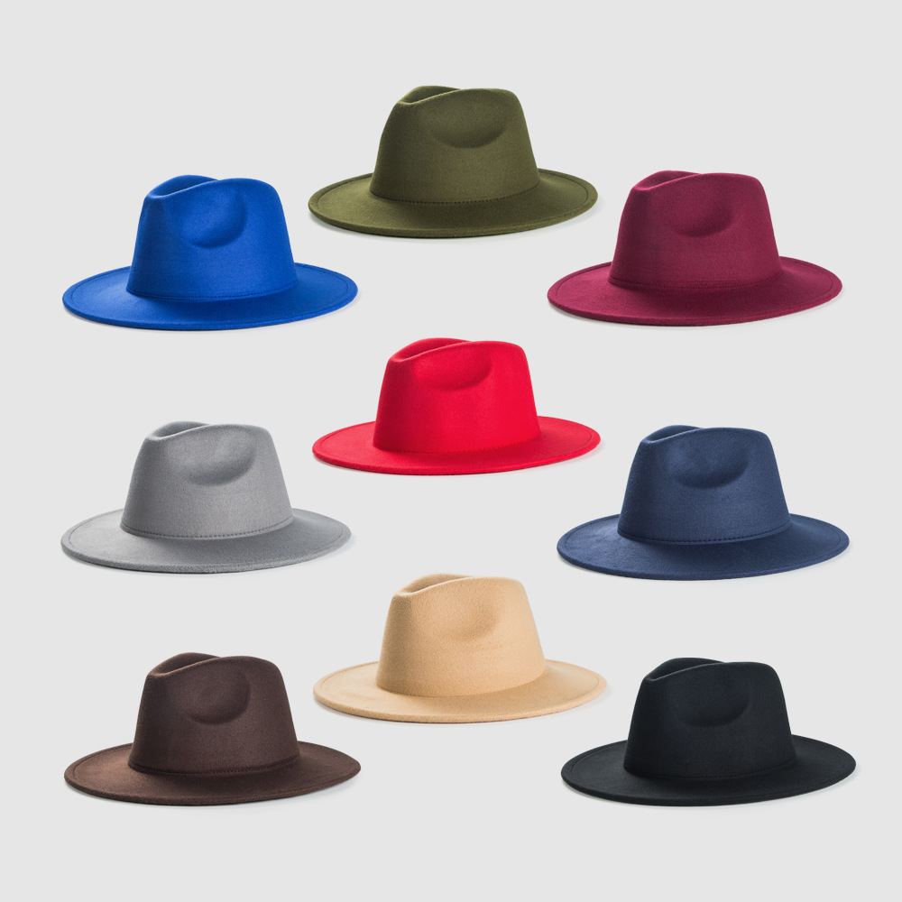 Exclusive For Cross-border British Retro Woolen Hat Men 's And Women 's Hats Monochrome Light Board Felt Cap Simple Big Brim Fedora Hat Tide display picture 1