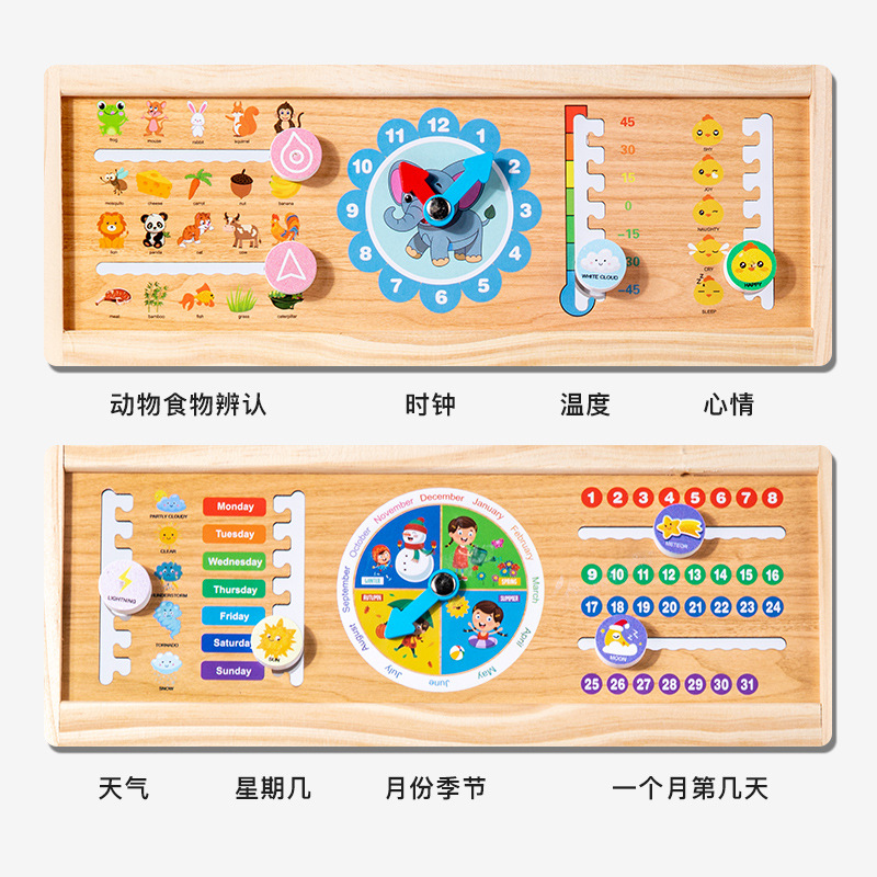 Niños de madera multifuncional aprendizaje matemático cálculo dibujo alfabeto clima cognitivo juguetes de madera soporte de doble panel