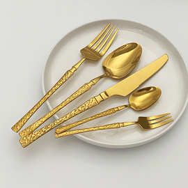 不锈钢树纹小蛮腰刀叉勺酒店西餐牛排刀意面叉餐勺甜品勺叉水果叉