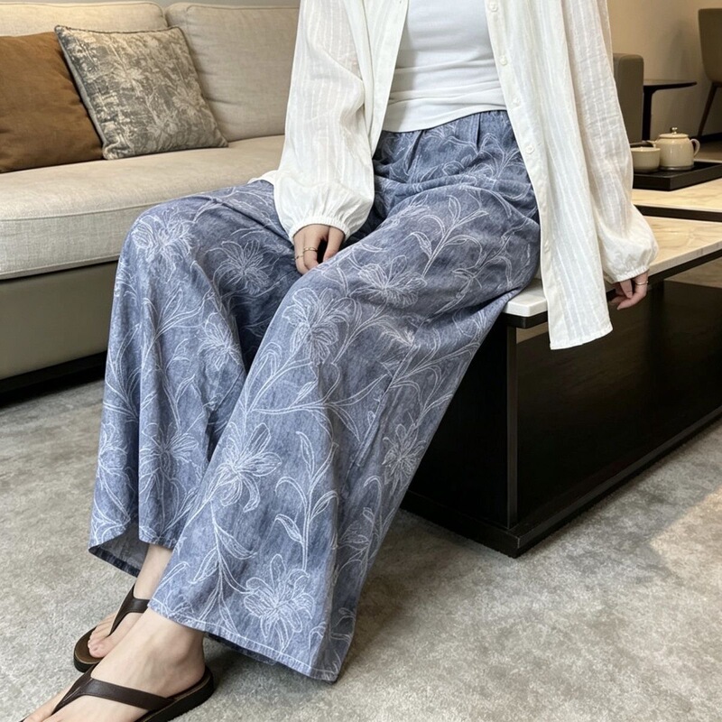 Cotton silk pajama pants summer women's loose plus size wide leg pants cropped pants women's home can be worn outside artificial cotton pants Women's Cotton silk pajama pants summer women's loose plus size wide leg pants cropped pants women's home can be worn outside artificial cotton pants Women's