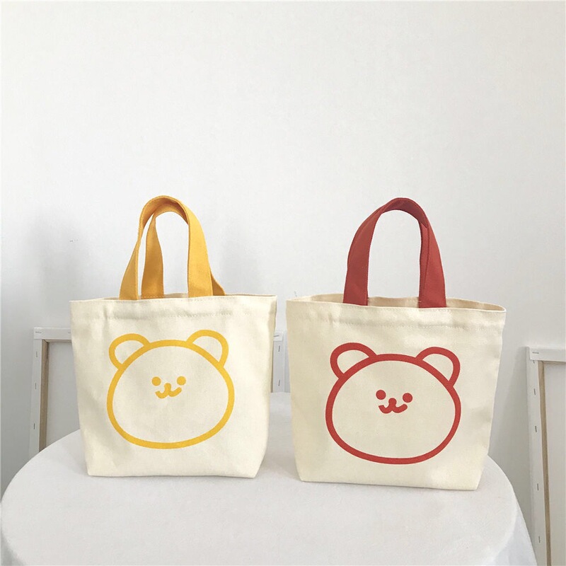 New Ins-Style Cute Lunch Bag Cartoon Student Versatile Bear Tote Bag Canvas Bag Logo Handbag