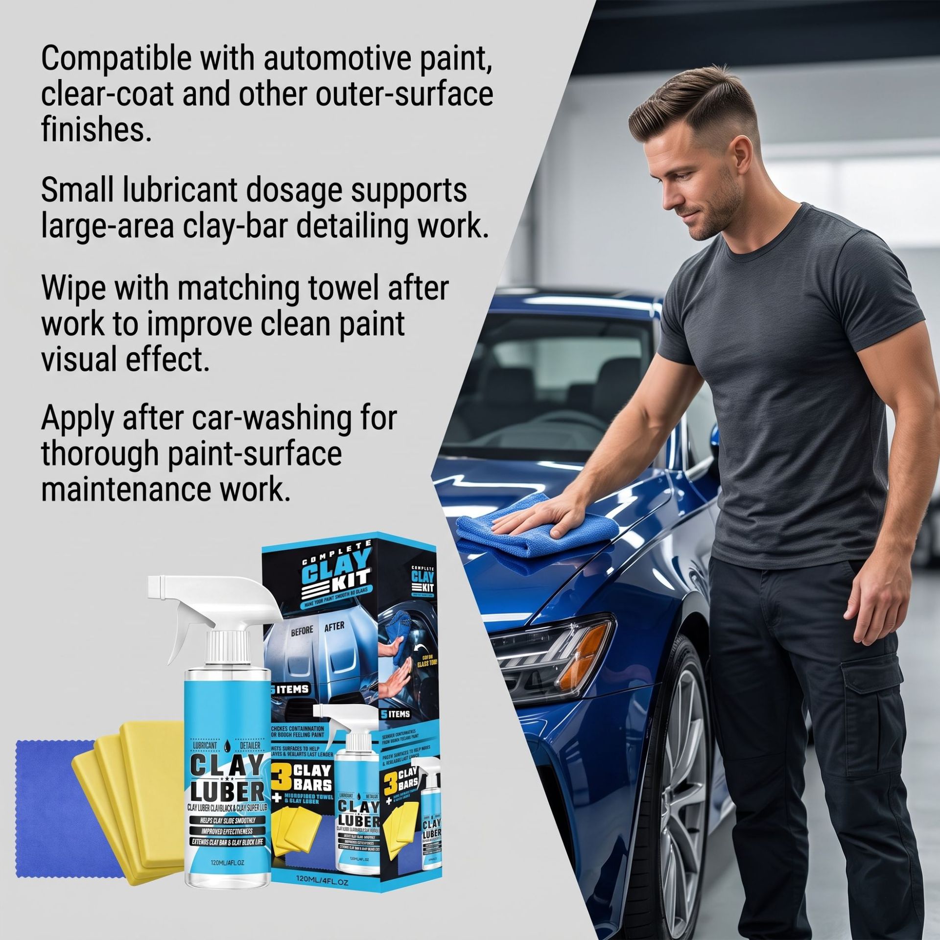 Car Clay Cleaning Kit: Gentle Stain Removal, Paint and Glass Cleaning, Refinishing, and Brightening for Daily Car Maintenance