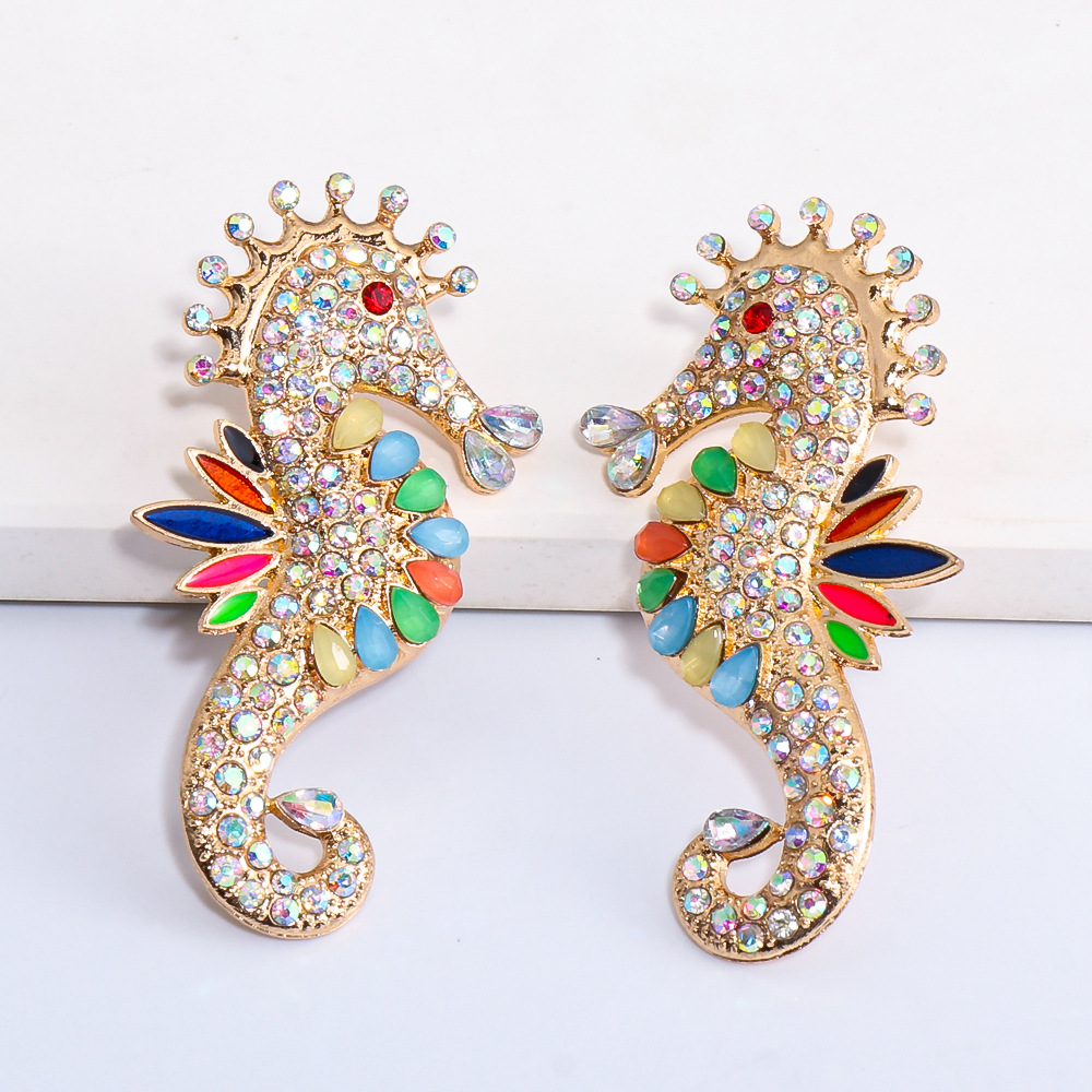 Nihaojewelry Jewelry Wholesale Fashion Color Diamond Seahorse Earrings display picture 3
