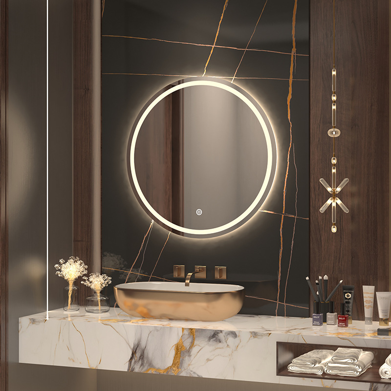 Redondo con lámpara para lavarse las manos inodoro colgado en la pared LED luminiscente espejo inodoro espejo inteligente espejo de baño