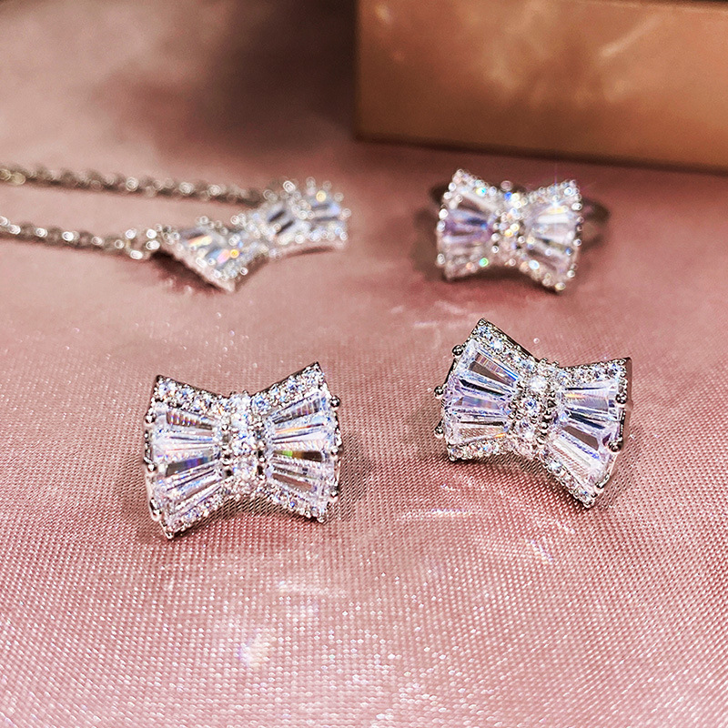 Simple Bow Three-piece Platinum-plated Zircon Suit Women's Jewelry Wholesale display picture 1