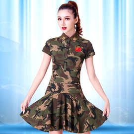 越野营水兵舞服装新款女迷彩连衣裙舞蹈服广场舞上衣吉特巴演出服