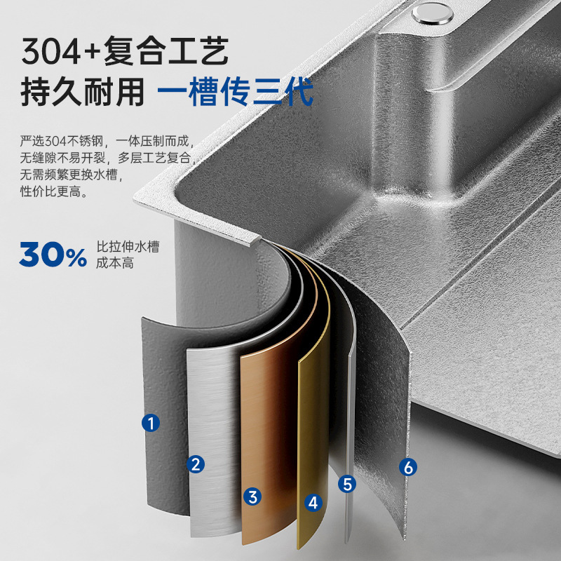 品牌同款日式大单槽304不锈钢一体洗菜盆原色0涂层集渣洗碗池|undefined