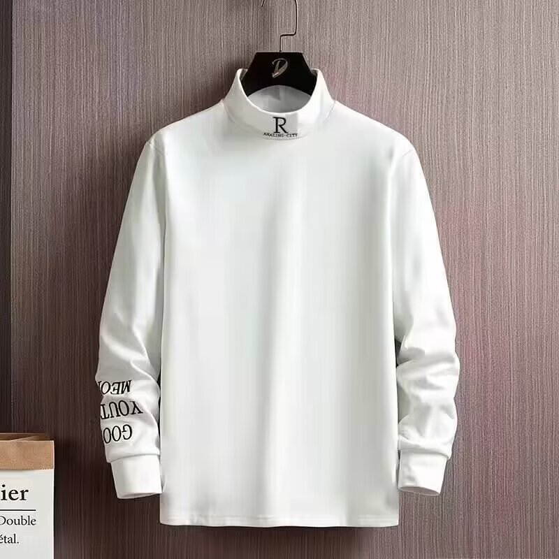 긴팔 티셔츠 남성용 반쪽 칼라 느슨한 캐주얼 봄과 가을 2024 겨울 기모 솔리드 컬러베이스 셔츠