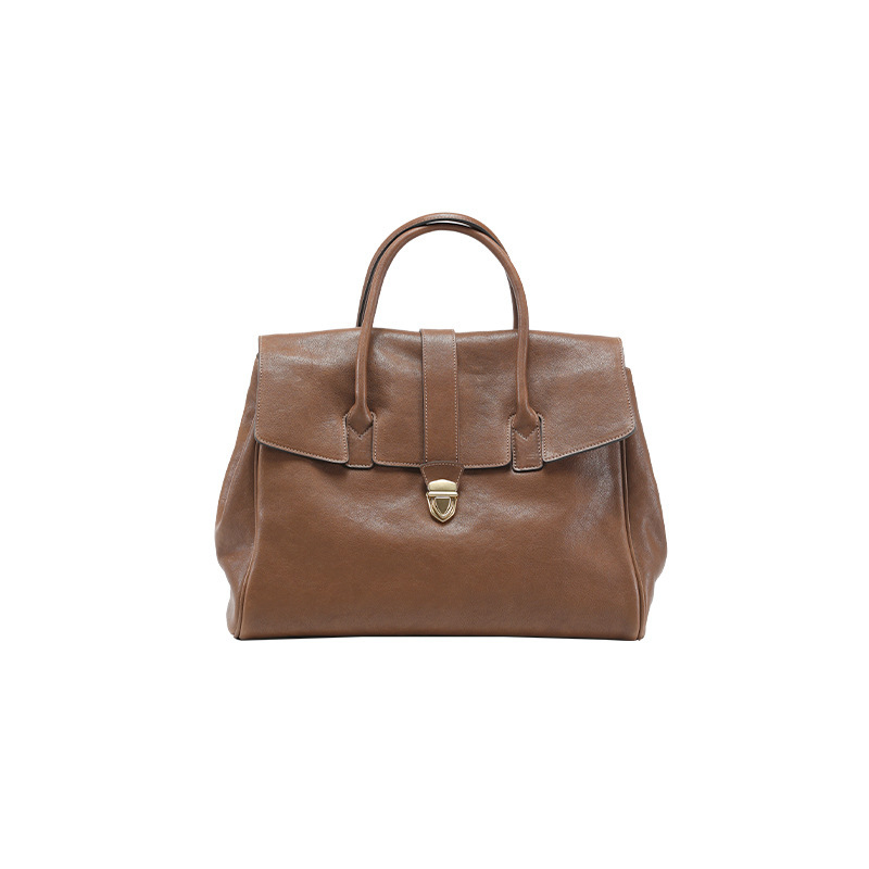 Women's Genuine Leather Handheld Briefcase Retro Large Capacity Commuter Top Grain Vegetable Tanned Cowhide Bag - Thumbnail 8