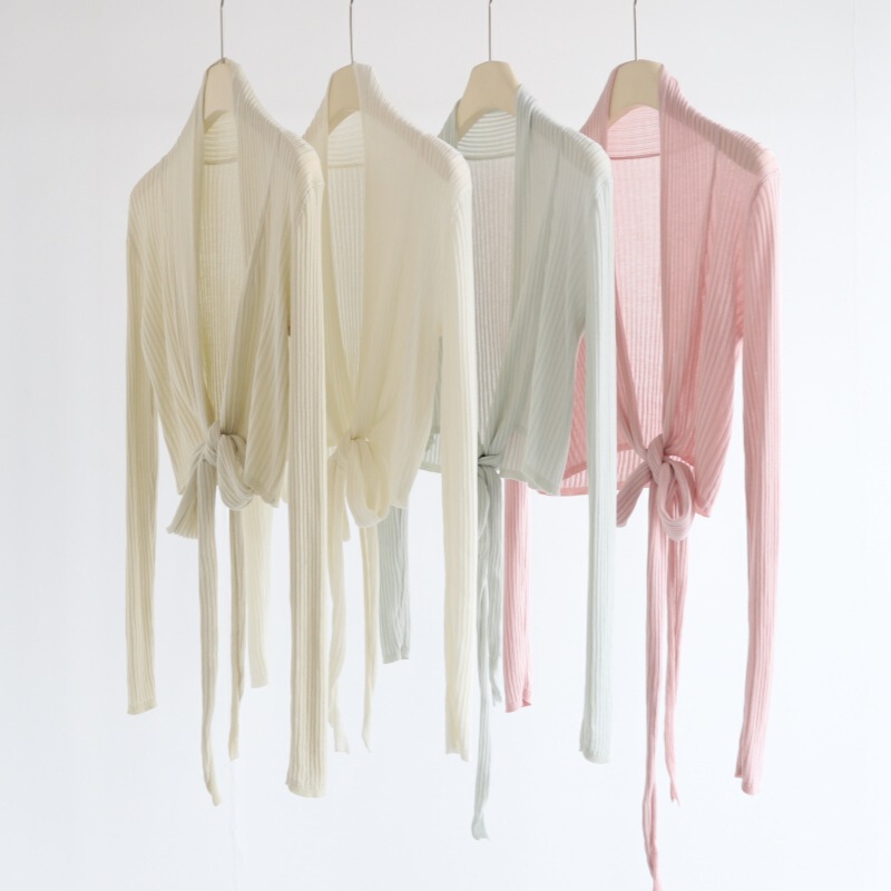 Spring and Summer Lyocell Knitted Top Cross Strap Wrap Chest V-Neck Buckle Long Sleeve Knitted Cardigan Sunscreen Air-conditioning Shirt