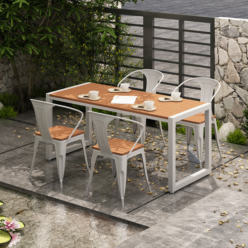 Outdoor courtyard open-air table and chair set terrace garden balcony waterproof sunshade park leisure wrought iron wood composite table