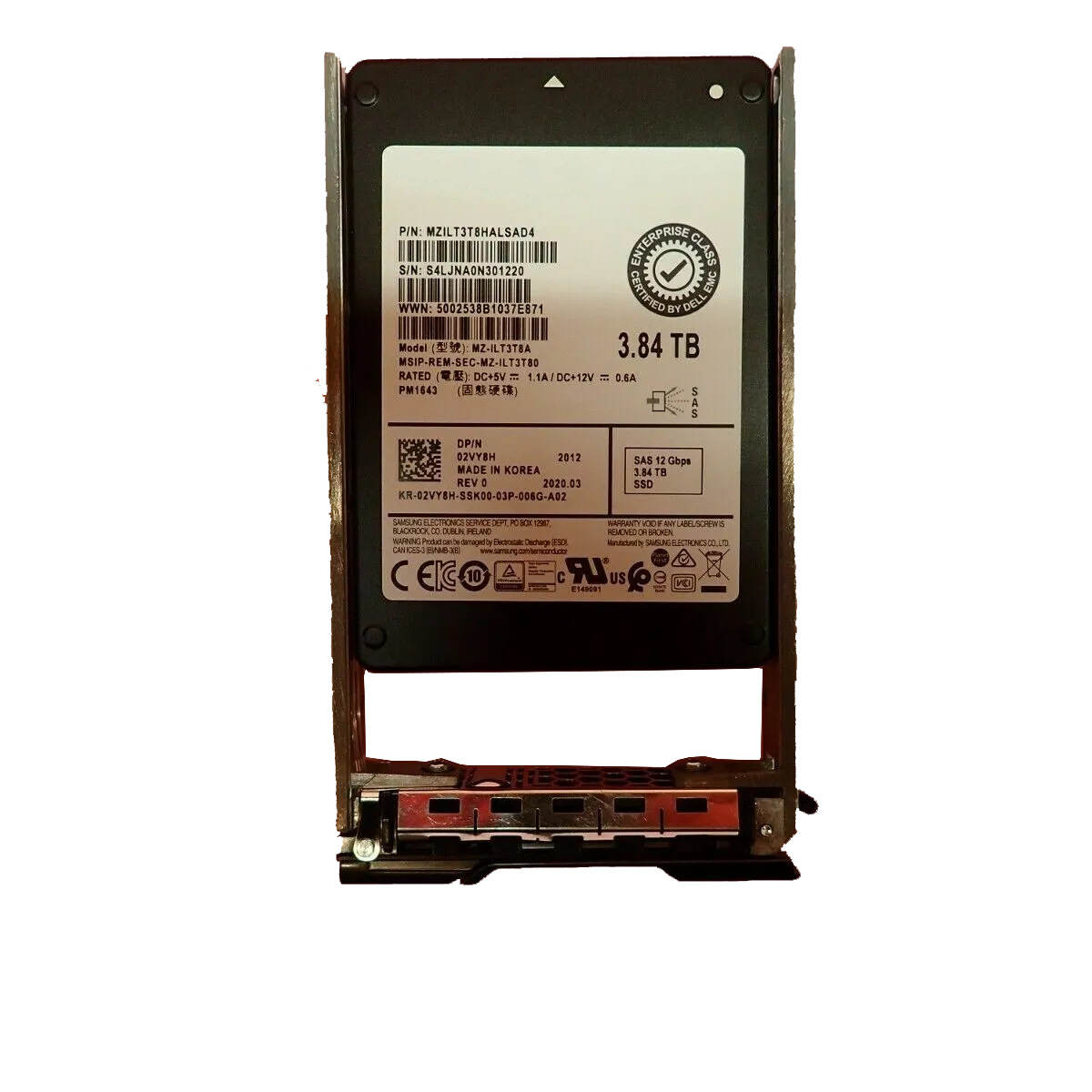 Brand New 0T34Gd 3.84Tb Sas 12Gb/S Read-Intensive 2.5inch Solid State Drive with Tray