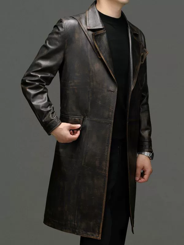 Armani, кожаный демисезонный костюм для отдыха, длинный тренчкот, куртка, коровья кожа