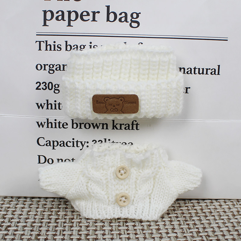 17cm muñeca labubu ropa de tela muñeca suéter sombrero de lana muñeca set