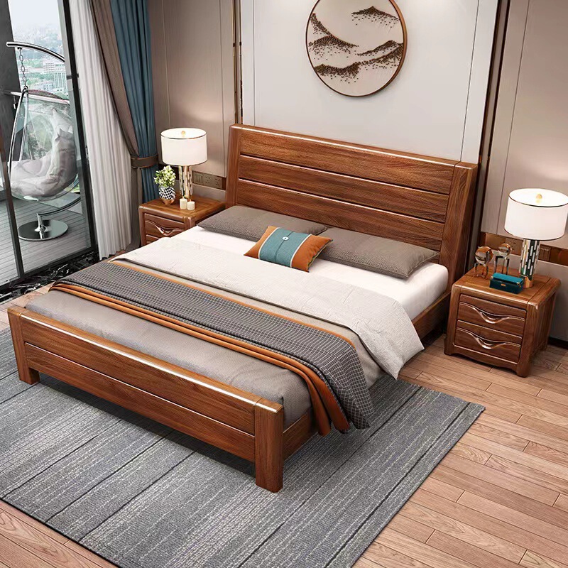 Solid wood bed walnut bedroom furniture single 1.5 m double 1.8 M air pressure high Box storage master bedroom large wooden bed