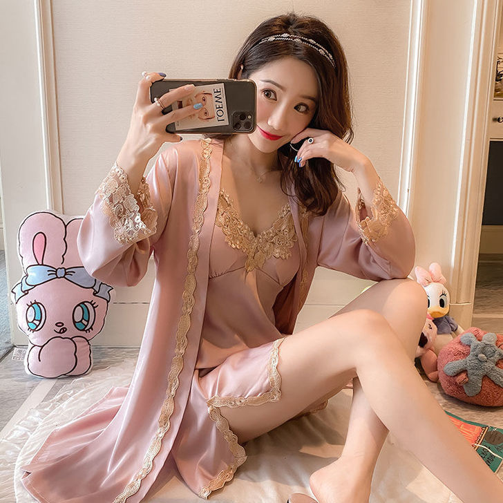 Women's Silk Pajamas Women's Summer Ice Silk Thin Sexy Spring and Summer Five-piece Silkworm Silk Home Clothes suit Women's Silk Pajamas Women's Summer Ice Silk Thin Sexy Spring and Summer Five-piece Silkworm Silk Home Clothes suit