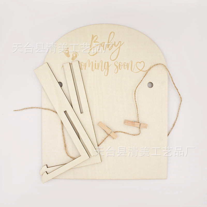 Marco de fondo creativo de madera Baby coming soon con clip de foto caja de fondo de cuerda de foto