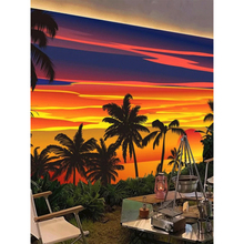 网红日落壁画泰式饮品店海景装饰墙纸露营酒吧海滩装饰壁纸椰子树