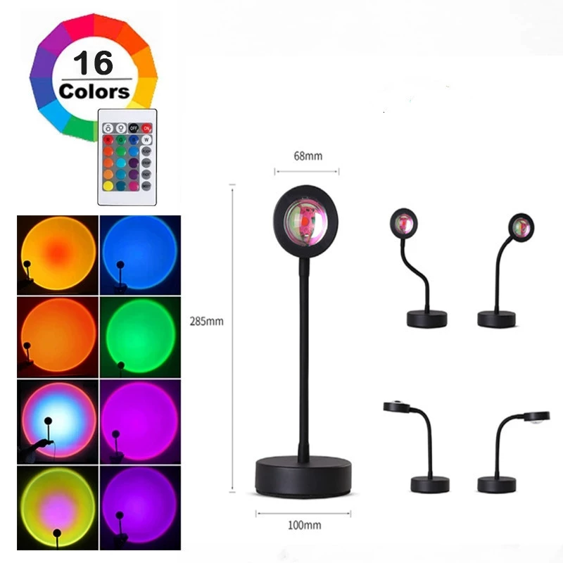 Телескопическая штанга с гибким гусаком, USB-светильник RGB с пультом, одна лампа 16+W, цветное освещение: солнце/закат/красный/падающий солнечный свет