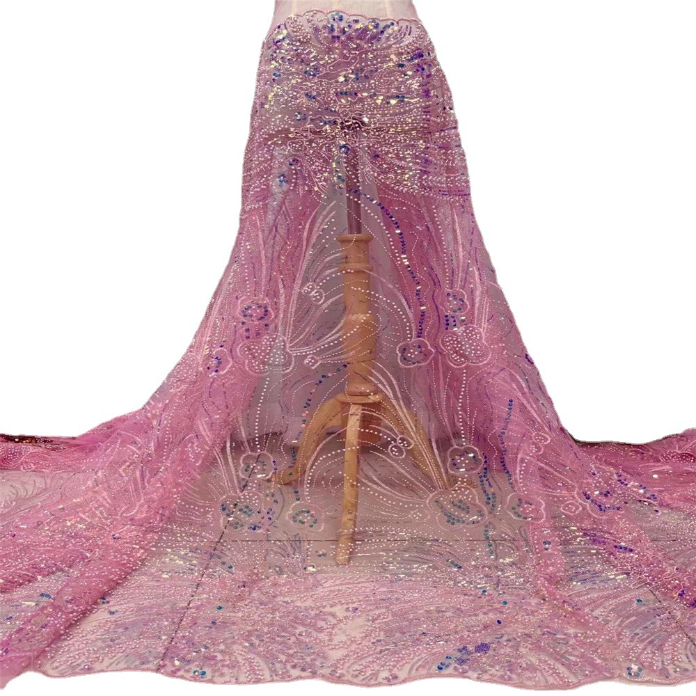 华丽珠管亮片绣重工刺绣花时装婚纱礼服面料批 Sequins embroider