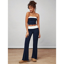 K 15541 Color block flared knit pants ײɫ΢����֯����