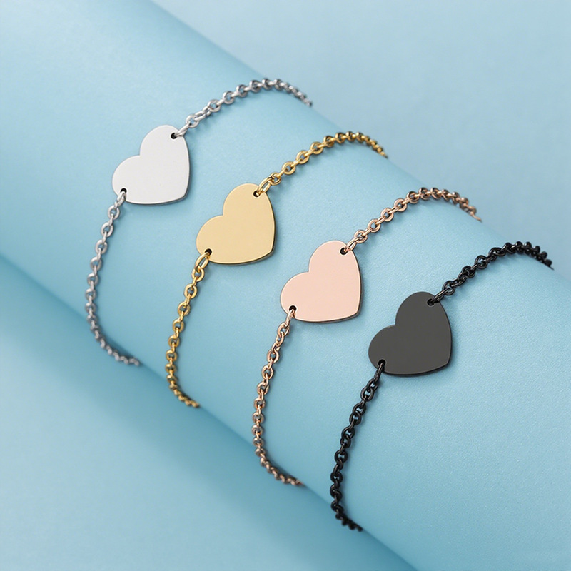 Cross-Border Spot Stainless Steel Heart-Shaped Bracelet European and American Cross Chain Bracelet Blank Material Holiday Gift Bracelet Wholesale