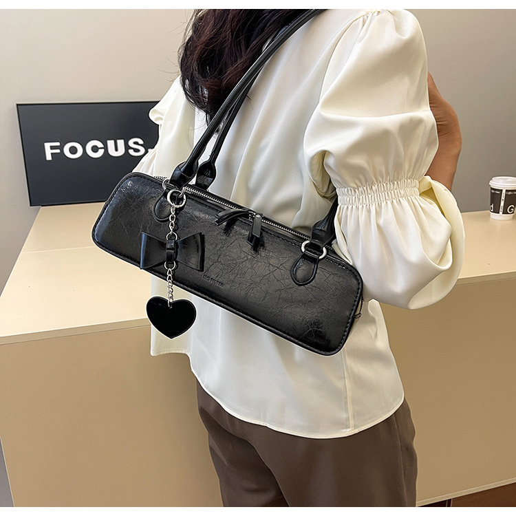 Polyester Cotton Lining Material Women's Medium Pu Leather Solid Color Bow Knot Streetwear Square Zipper Underarm Bag
