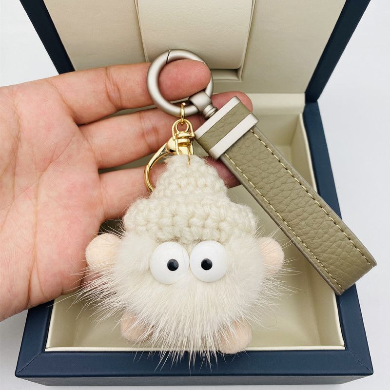 Alta calidad mince pelo bola de carbón coche llavero colgante mujer exquisita sensación alta bolso mochila colgante llavero