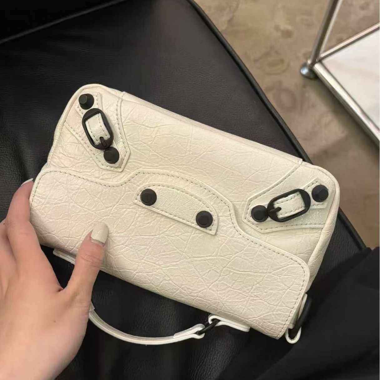 2026 Mini Motorcycle Bag For Women Oil Wax Leather Retro Studded Handbag Crossbody Small Square Bag Niche Designer Girl's Bag - Thumbnail 3