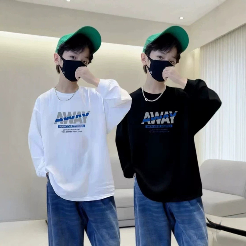 Spring and autumn collection: comfortable, new-style, pure cotton long-sleeved T-shirt for boys, versatile and suitable for older children