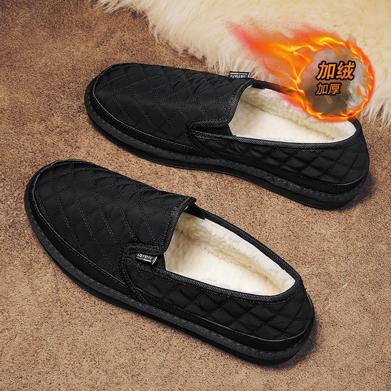 Тканевая обувь, мужская старая пекинская мужская зимняя бархатная теплая хлопковая обувь, повседневная мужская рабочая обувь без шнуровки на мягкой подошве, мужской стиль