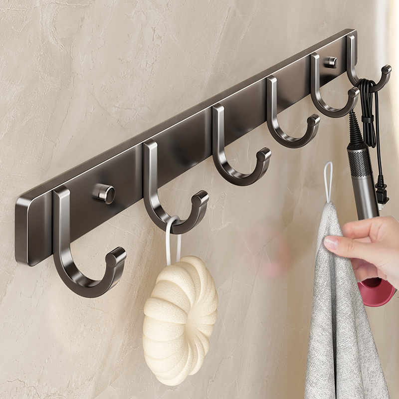 Space aluminum hook adhesive strong punch-free sticky hook behind the door clothes hook bathroom kitchen wall-mounted storage Space aluminum hook adhesive strong punch-free sticky hook behind the door clothes hook bathroom kitchen wall-mounted storage