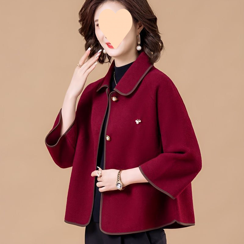 2025新款妈妈装洋气短外套女春秋季中老年时尚宽松春装毛呢外套