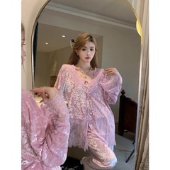 高级感金丝绒睡衣女秋冬款长袖长裤可外穿家居服加厚保暖睡衣套装
