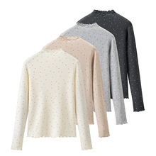 2025冬季新款半高领木耳边波点打底针织衫女修身显瘦内搭上衣